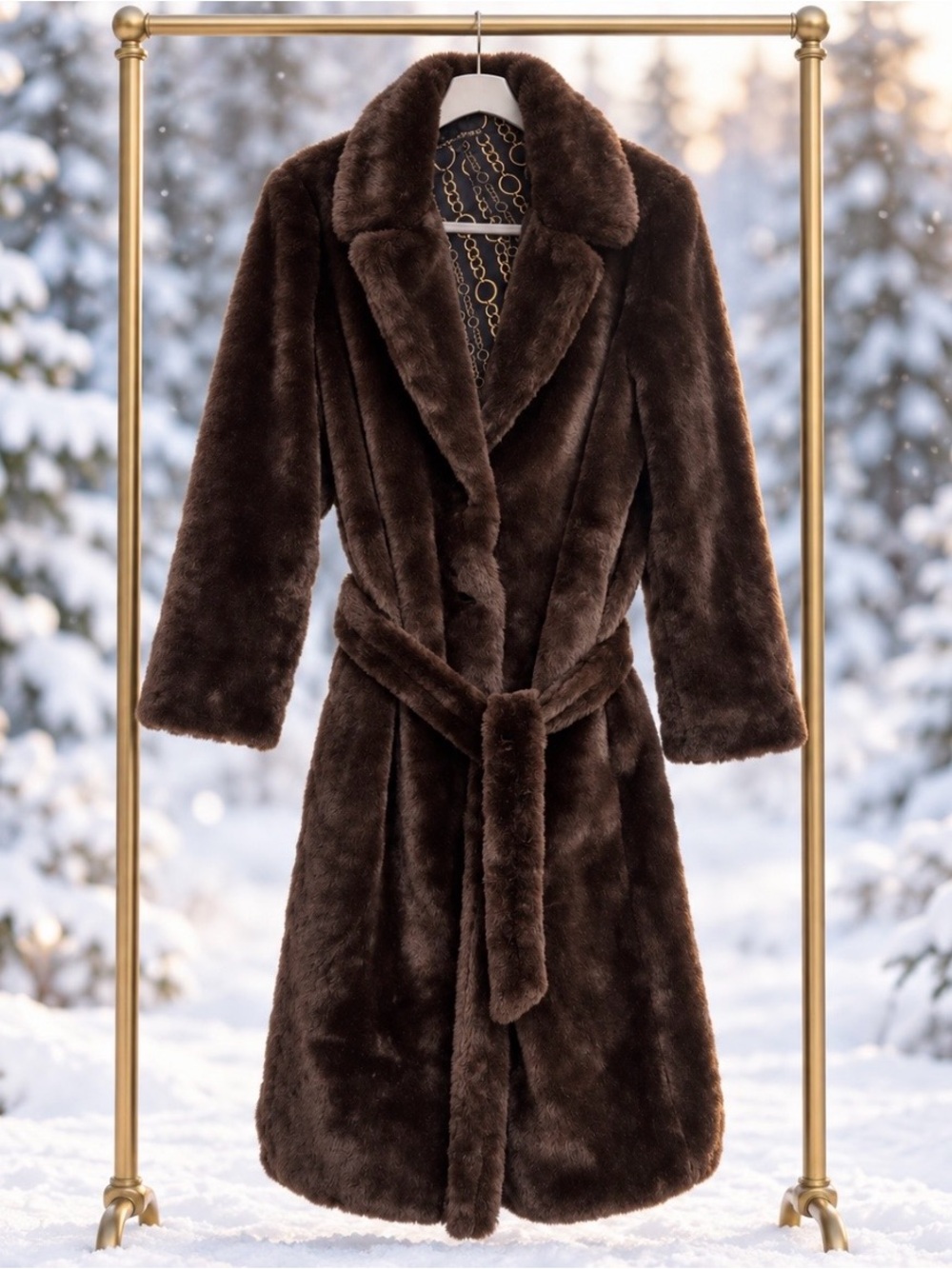 Banana Republic Dark Brown Faux Fur Robe with Belt- NEW